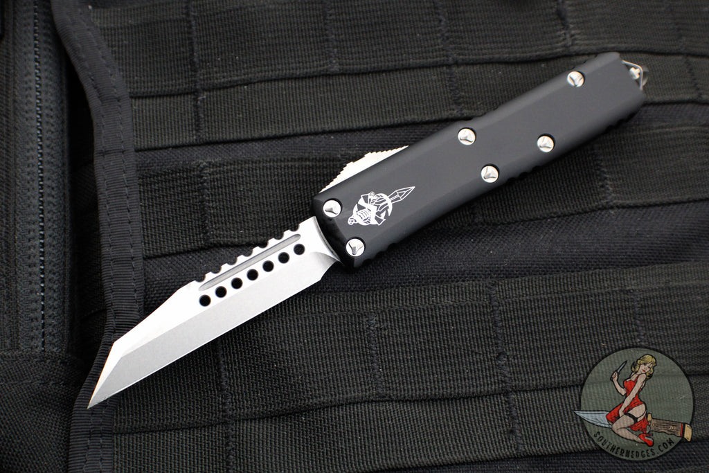 Microtech UTX-85 OTF Knife- Warhound Edge- Black Handle- Stonewash Blade 719W-10 S