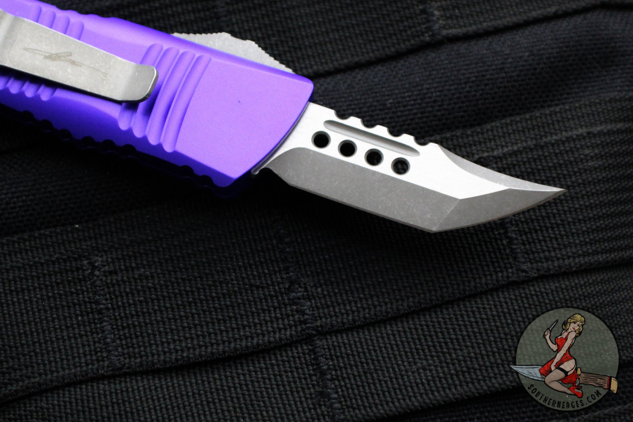 Microtech Mini Troodon OTF Knife- Hellhound Edge- Purple Handle- Apoca ...