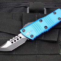 Microtech Mini Troodon OTF Knife- Hellhound Edge- Blue Handle- Black Blade 819-1 BLS