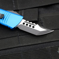 Microtech Mini Troodon OTF Knife- Hellhound Edge- Blue Handle- Black Blade 819-1 BLS