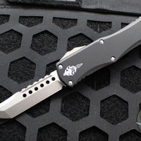 Microtech Hera OTF Knife- Hellhound Edge- Black Handle- Stonewash Standard 919-10 S