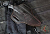 Microtech Akris Fixed Blade- Black G-10 Handle- Stonewash Plain Edge Blade- Dark Chocolate Leather Sheath 95-10BK-1