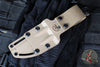 Microtech Akris Fixed Blade- Black G-10 Handle- Stonewash Plain Edge Blade- Tan Kydex Sheath 95-10BK-6