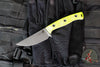 Microtech Akris Fixed Blade- High Visibility G-10 Handle- Stonewash Plain Edge Blade- Dark Chocolate Leather Sheath 95-10HV-1
