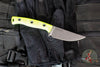 Microtech Akris Fixed Blade- High Visibility G-10 Handle- Stonewash Plain Edge Blade- Dark Chocolate Leather Sheath 95-10HV-1