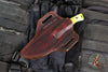 Microtech Akris Fixed Blade- High Visibility G-10 Handle- Stonewash Plain Edge Blade- Dark Chocolate Leather Sheath 95-10HV-1