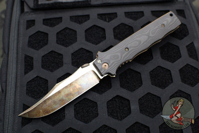 Allen Elishewitz Custom Knives- Sogmac V Folder- Black Camo Carbon Handle- Antique Finished Blade
