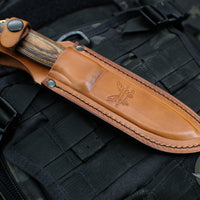 Benchmade Saddle Mountain Skinner Fixed Blade- Wood Scales- Stonewash Blade- Leather Sheath Hunt Model 15002