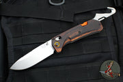 Benchmade Grizzly Creek- Drop Point- Wood Scales- Folding Gut Hooks- Satin Blade- Orange backspacer 15062