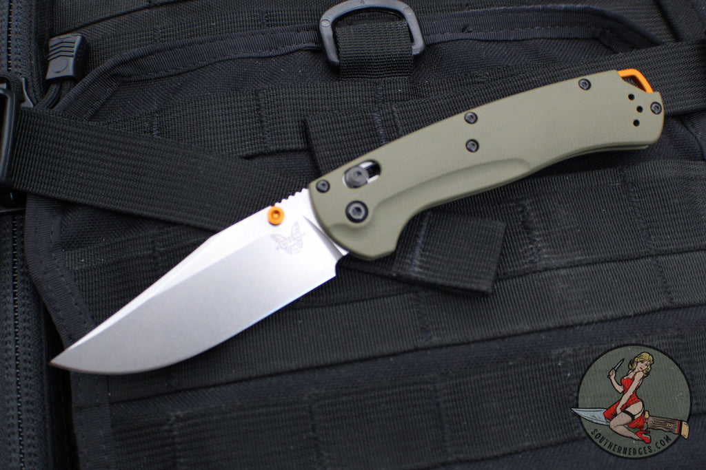 Benchmade Taggedout- OD Green G-10 Handle- Orange Backstrap And Thumbs ...