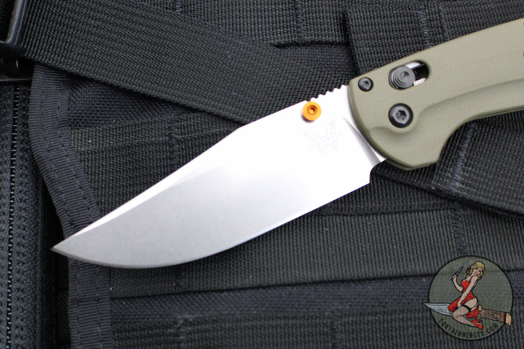 Benchmade Taggedout- OD Green G-10 Handle- Orange Backstrap And Thumbs ...
