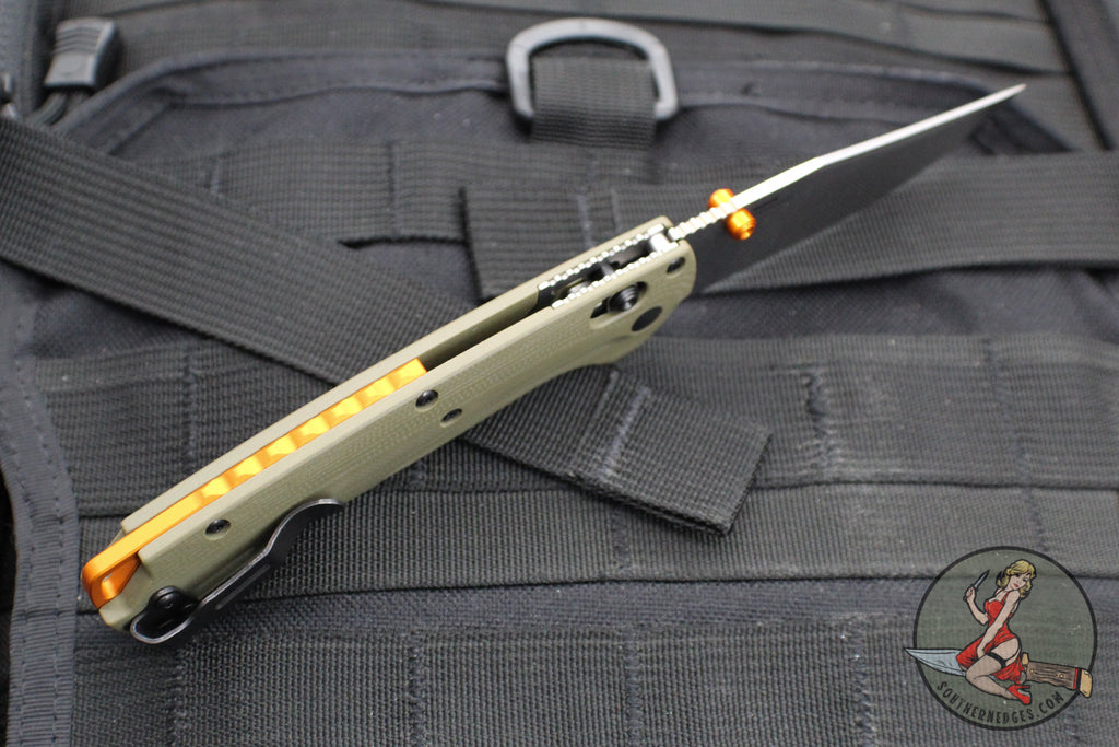 Benchmade Taggedout- OD Green G-10 Handle- Orange Backstrap And Thumbs ...