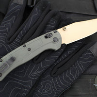 Benchmade Taggedout- Deep Olive Green Grivory Handle- Tan Cerakoted Elmax Steel Blade 15536TN-02