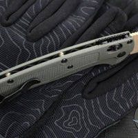 Benchmade Taggedout- Deep Olive Green Grivory Handle- Tan Cerakoted Elmax Steel Blade 15536TN-02