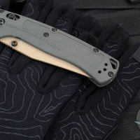 Benchmade Taggedout- Deep Olive Green Grivory Handle- Tan Cerakoted Elmax Steel Blade 15536TN-02