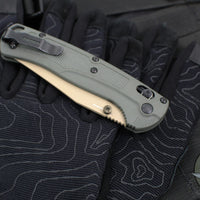 Benchmade Taggedout- Deep Olive Green Grivory Handle- Tan Cerakoted Elmax Steel Blade 15536TN-02