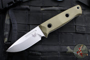 Benchmade MINI Bushcrafter Fixed Blade- OD Green G-10- Stonewash Blade- Black Leather Sheath Model 165-1
