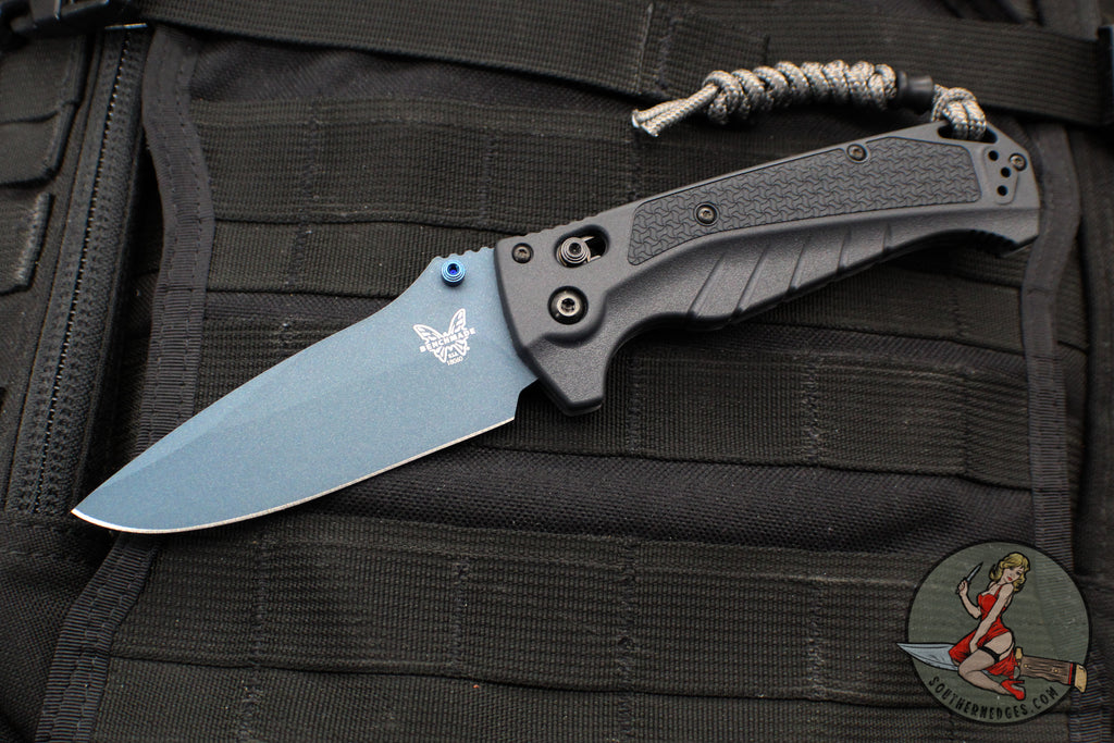 Benchmade 18060BT-01 Adira Axis Lock Folding Knife- Tempest Gray Polymer Handle- Magnacut Cerakoted Titanium Blue Finished Blade 18060BT-01