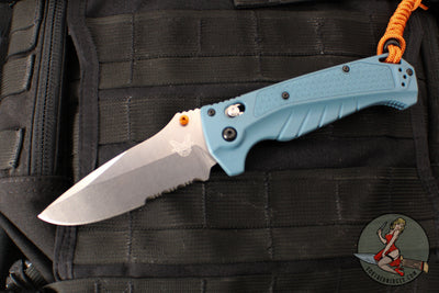 Benchmade Adira Axis Lock Folding Knife- Depth Blue Polymer Handle- Magnacut Stonewash Serrated Blade 18060S