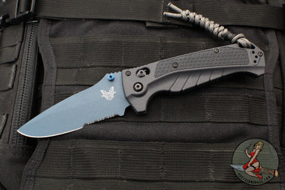 Benchmade 18060SBT-01 Adira Axis Lock Folding Knife- Tempest Gray Polymer Handle- Magnacut Cerakoted Titanium Blue Finished Serrated Blade 18060SBT-01