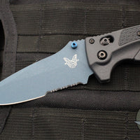 Benchmade 18060SBT-01 Adira Axis Lock Folding Knife- Tempest Gray Polymer Handle- Magnacut Cerakoted Titanium Blue Finished Serrated Blade 18060SBT-01