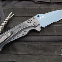 Benchmade 18060SBT-01 Adira Axis Lock Folding Knife- Tempest Gray Polymer Handle- Magnacut Cerakoted Titanium Blue Finished Serrated Blade 18060SBT-01