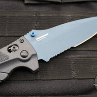Benchmade 18060SBT-01 Adira Axis Lock Folding Knife- Tempest Gray Polymer Handle- Magnacut Cerakoted Titanium Blue Finished Serrated Blade 18060SBT-01
