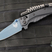 Benchmade MINI Adira Axis Lock Folding Knife- Tempest Gray Grivory Handle- Blue Titanium Finished Magnacut Blade 18065BT-01