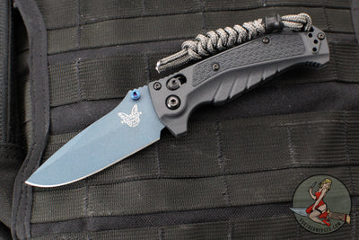 Benchmade MINI Adira Axis Lock Folding Knife- Tempest Gray Grivory Handle- Blue Titanium Finished Magnacut Blade 18065BT-01