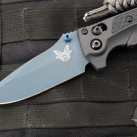 Benchmade MINI Adira Axis Lock Folding Knife- Tempest Gray Grivory Handle- Blue Titanium Finished Magnacut Blade 18065BT-01