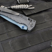 Benchmade MINI Adira Axis Lock Folding Knife- Tempest Gray Grivory Handle- Blue Titanium Finished Magnacut Blade 18065BT-01