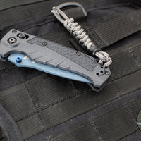 Benchmade MINI Adira Axis Lock Folding Knife- Tempest Gray Grivory Handle- Blue Titanium Finished Magnacut Blade 18065BT-01