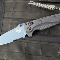 Benchmade MINI Adira Axis Lock Folding Knife- Tempest Gray Grivory Handle- Blue Titanium Finished Magnacut Part Serrated Blade 18065SBT-01