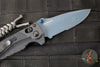Benchmade MINI Adira Axis Lock Folding Knife- Tempest Gray Grivory Handle- Blue Titanium Finished Magnacut Part Serrated Blade 18065SBT-01