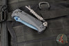Benchmade MINI Adira Axis Lock Folding Knife- Tempest Gray Grivory Handle- Blue Titanium Finished Magnacut Part Serrated Blade 18065SBT-01