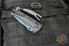 Benchmade MINI Adira Axis Lock Folding Knife- Tempest Gray Grivory Handle- Blue Titanium Finished Magnacut Part Serrated Blade 18065SBT-01