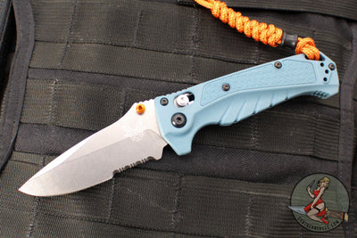 Benchmade 18065S Adira Axis Lock Folding Knife- MINI- Depth Blue Polymer Handle- Magnacut Stonewash Serrated Blade 18065S