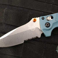 Benchmade 18065S Adira Axis Lock Folding Knife- MINI- Depth Blue Polymer Handle- Magnacut Stonewash Serrated Blade 18065S