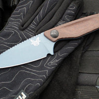 Benchmade Dacian Fixed Blade- Brown Micarta Handle Scale- Blue Titanium Cerakoted Blade  203BT-03