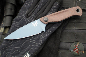 Benchmade Dacian Fixed Blade- Brown Micarta Handle Scale- Blue Titanium Cerakoted Blade  203BT-03