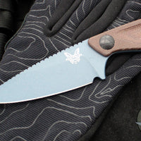 Benchmade Dacian Fixed Blade- Brown Micarta Handle Scale- Blue Titanium Cerakoted Blade  203BT-03