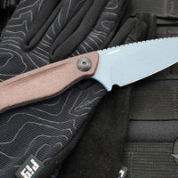 Benchmade Dacian Fixed Blade- Brown Micarta Handle Scale- Blue Titanium Cerakoted Blade  203BT-03