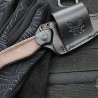 Benchmade Dacian Fixed Blade- Brown Micarta Handle Scale- Blue Titanium Cerakoted Blade  203BT-03