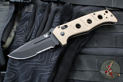 Benchmade Adamas- Tan Handle- Black Part Serrated Blade 275SBKSN