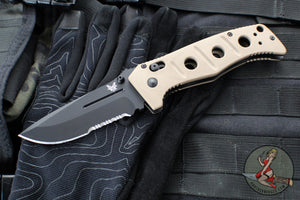 Benchmade Adamas- Tan Handle- Black Part Serrated Blade 275SBKSN