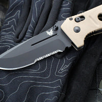 Benchmade Adamas- Tan Handle- Black Part Serrated Blade 275SBKSN