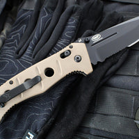 Benchmade Adamas- Tan Handle- Black Part Serrated Blade 275SBKSN