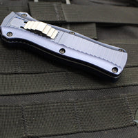 Benchmade Mini Infidel OTF Auto Knife- Double Edge- Crater Blue Handle- Stonewash Plain Edge 3350-2301