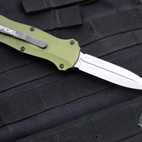 Benchmade Mini Infidel OTF Auto Knife- Double Edge- Woodland Green Handle- Stonewash Plain Edge 3350-2302