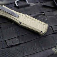 Benchmade Claymore OTF Auto Knife- Double Edge- Green Body- Gray Part Serrated Edge Blade 3370SGY-1